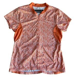 Novara Women's Cycling Bike Shirt Orange Gray Print 1/2 Zip Pouch Pocket Size M